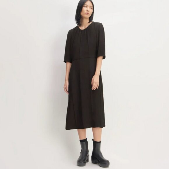 NWT Everlane The City Stripe Ruched Dress Midi Black Size 2 - Picture 9 of 16